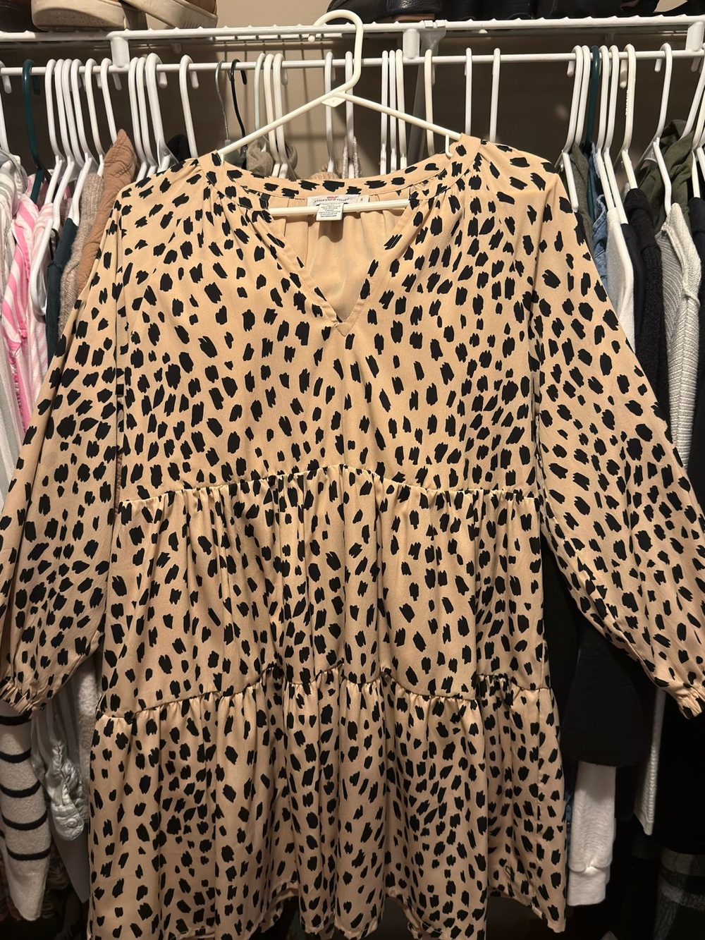 Vineyard Vines Beige and Black Tiered Animal Print Dress
